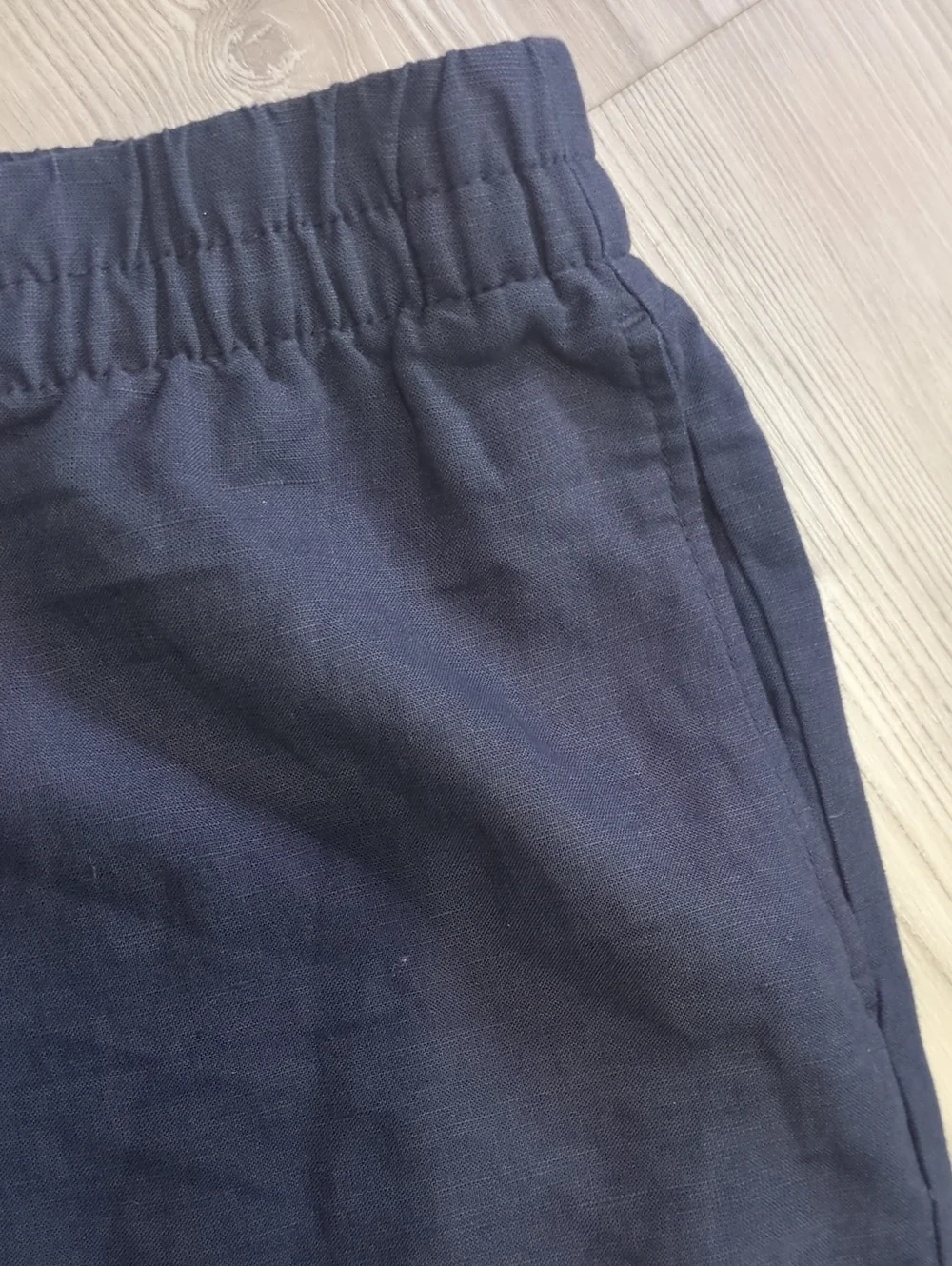 H&M Linen Blend Wide Leg Pull On Pants Blue Medium Elastic Waist Pockets